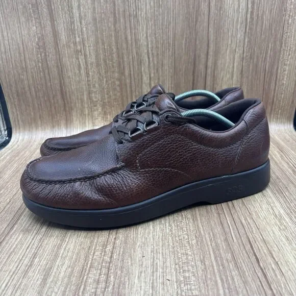 SAS Bout Time Lace up Loafer pebbled leather Mens size 14 Brown Sneakers Shoes